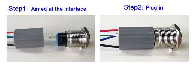 Enchufe ligero del zócalo del interruptor de botón para la coleta del alambre del Pin el 15cm del agujero de montaje de 19m m 5
